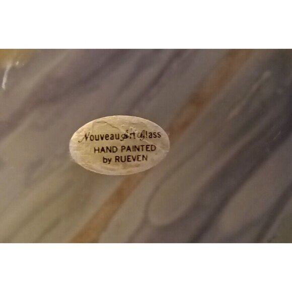 Reuven Nouveau Art Glass Hand Painted Candy Dish Trinket Hexagon Shape 7" X 6" - Picture 3 of 3